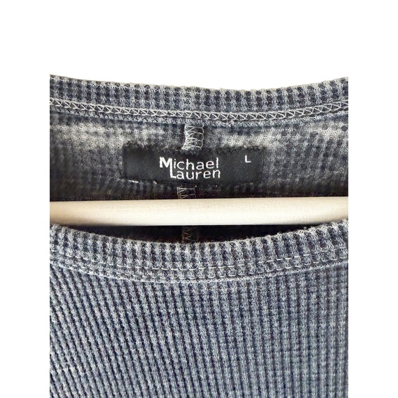 MICHAEL LAUREN 
Solomon Long Sleeve Tee Elbow Slits Charcoal Gray Thermal L - Picture 6 of 8